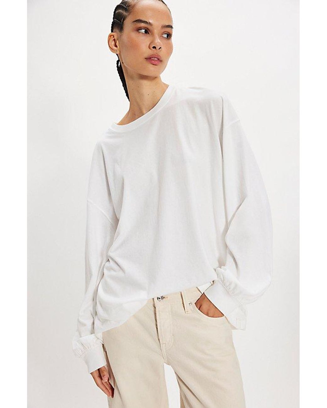 Free People White Perfect Oversized Long Sleeve Top