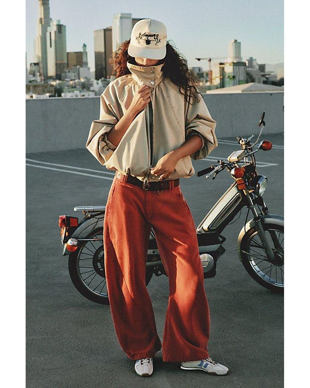 Free People Red Spotlight Washed Barrel Chino Trousers