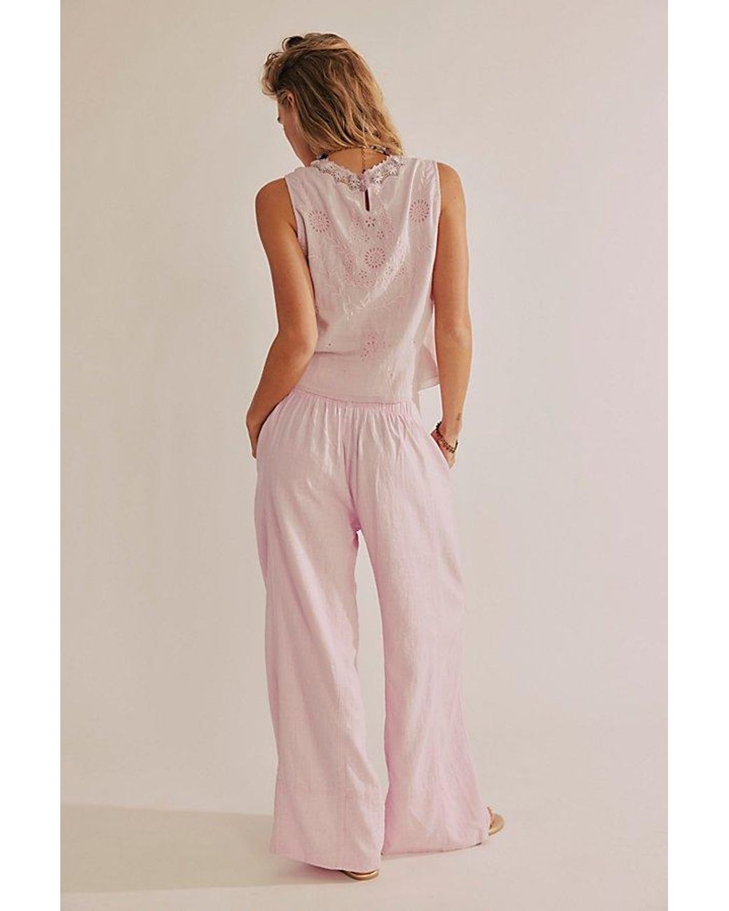Free People Pink Day's End Linen Pull-On Pants