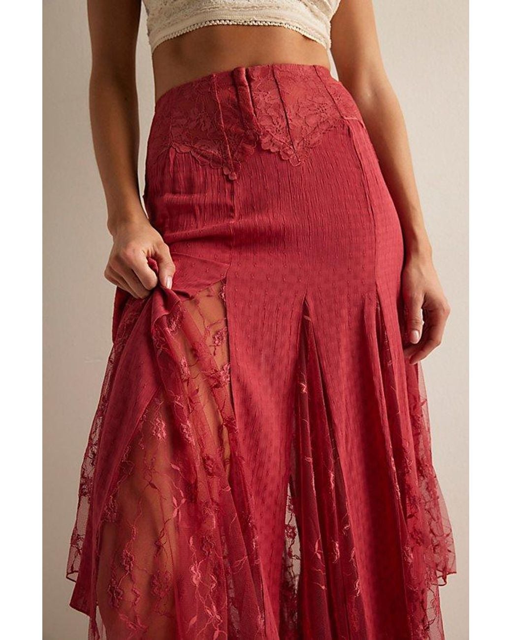 Intimately By Free People Red Nice To Meet You Maxi Slip Skirt