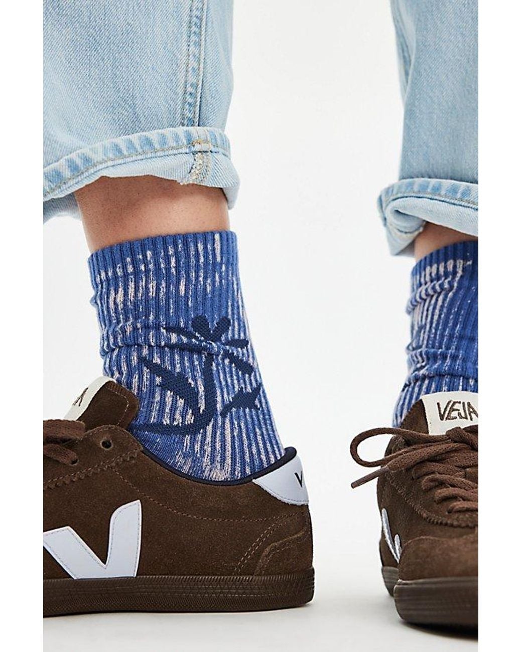 Free People Blue Floral Sky Socks