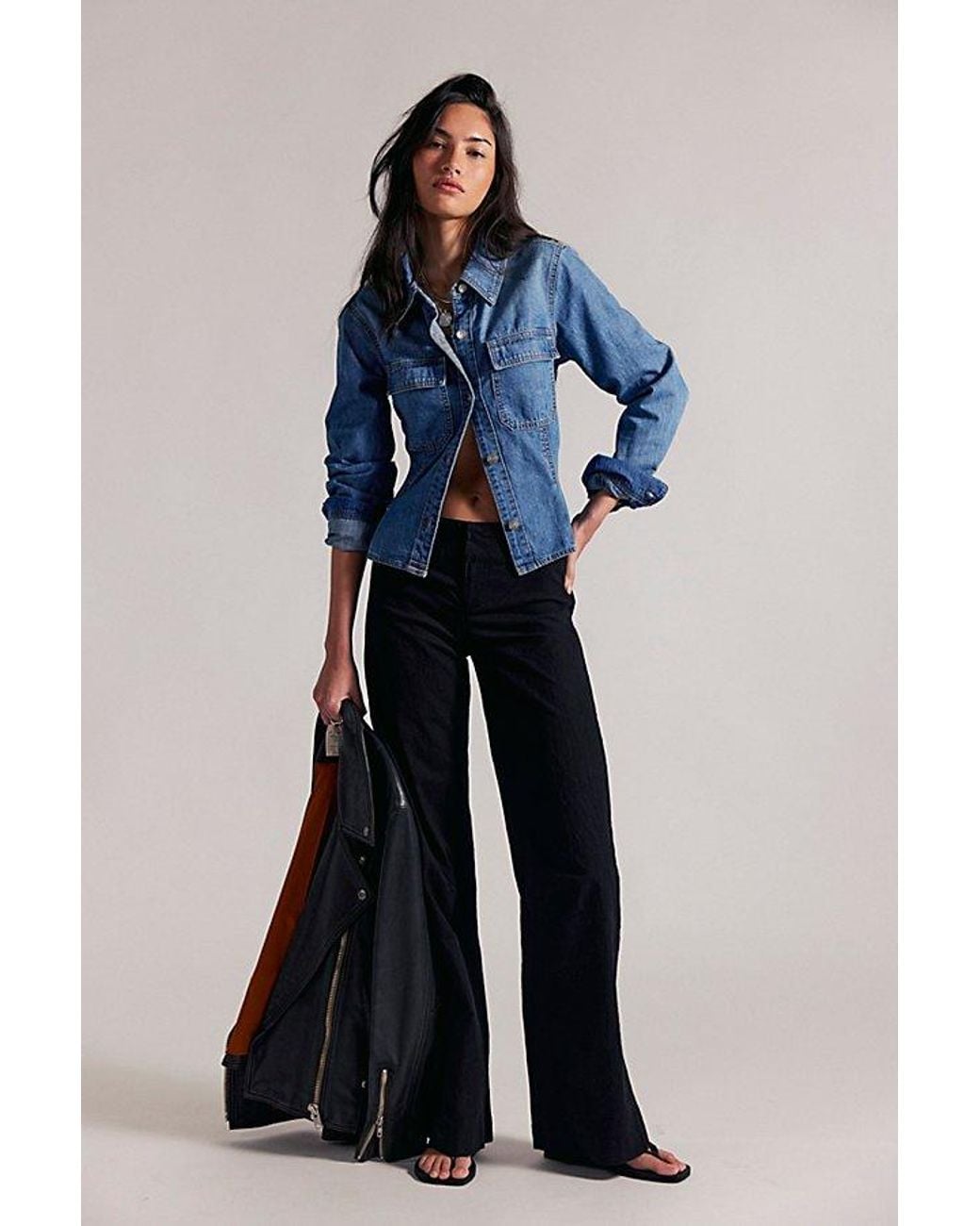 Free People Blue Time Flies Low-Rise Clean Solid Trousers