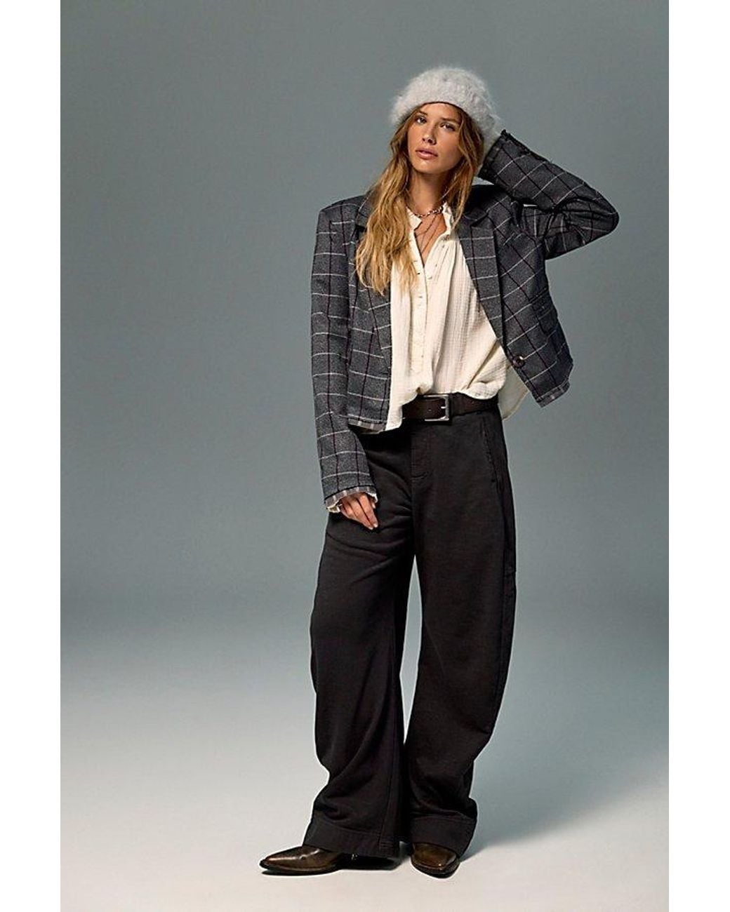 Free People Gray Spotlight Knit Barrel Trousers