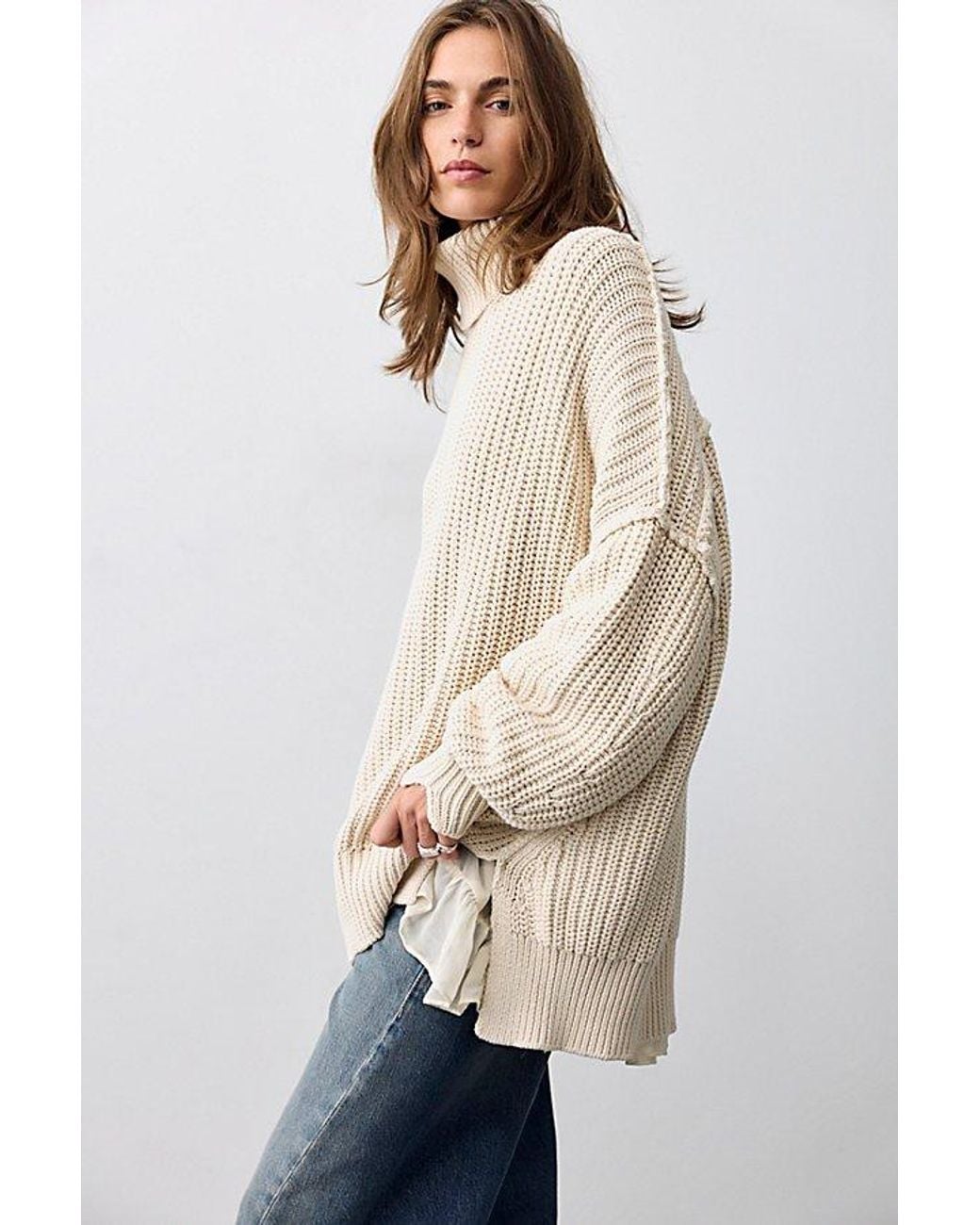 Free People White Worn Thru Turtleneck Sweater
