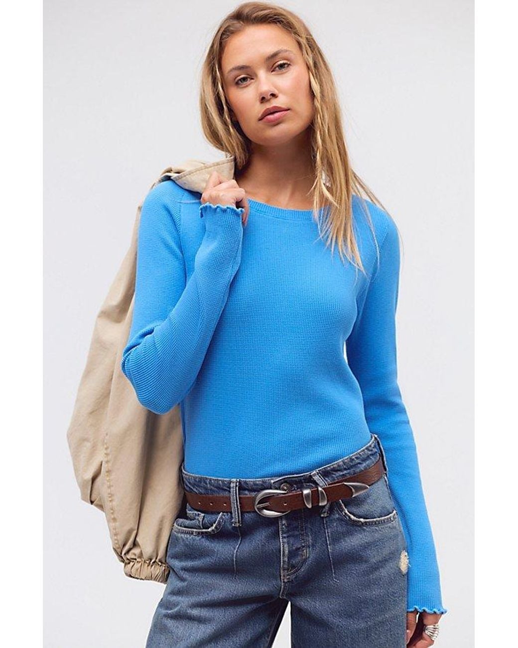 Free People Blue Easy Does It Long Sleeve Tee
