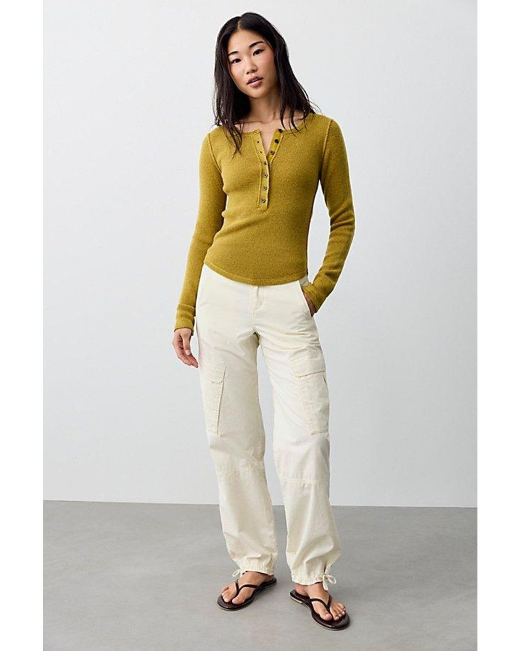Free People Yellow Hudson Solid Cashmere Henley