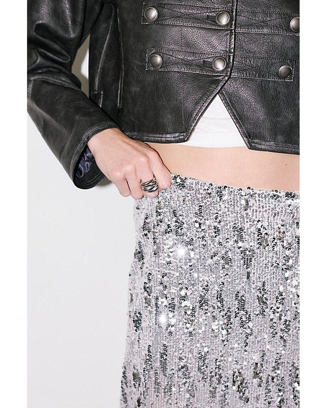 Intimately By Free People Black Party Trick Sequin Midi Slip Skirt By