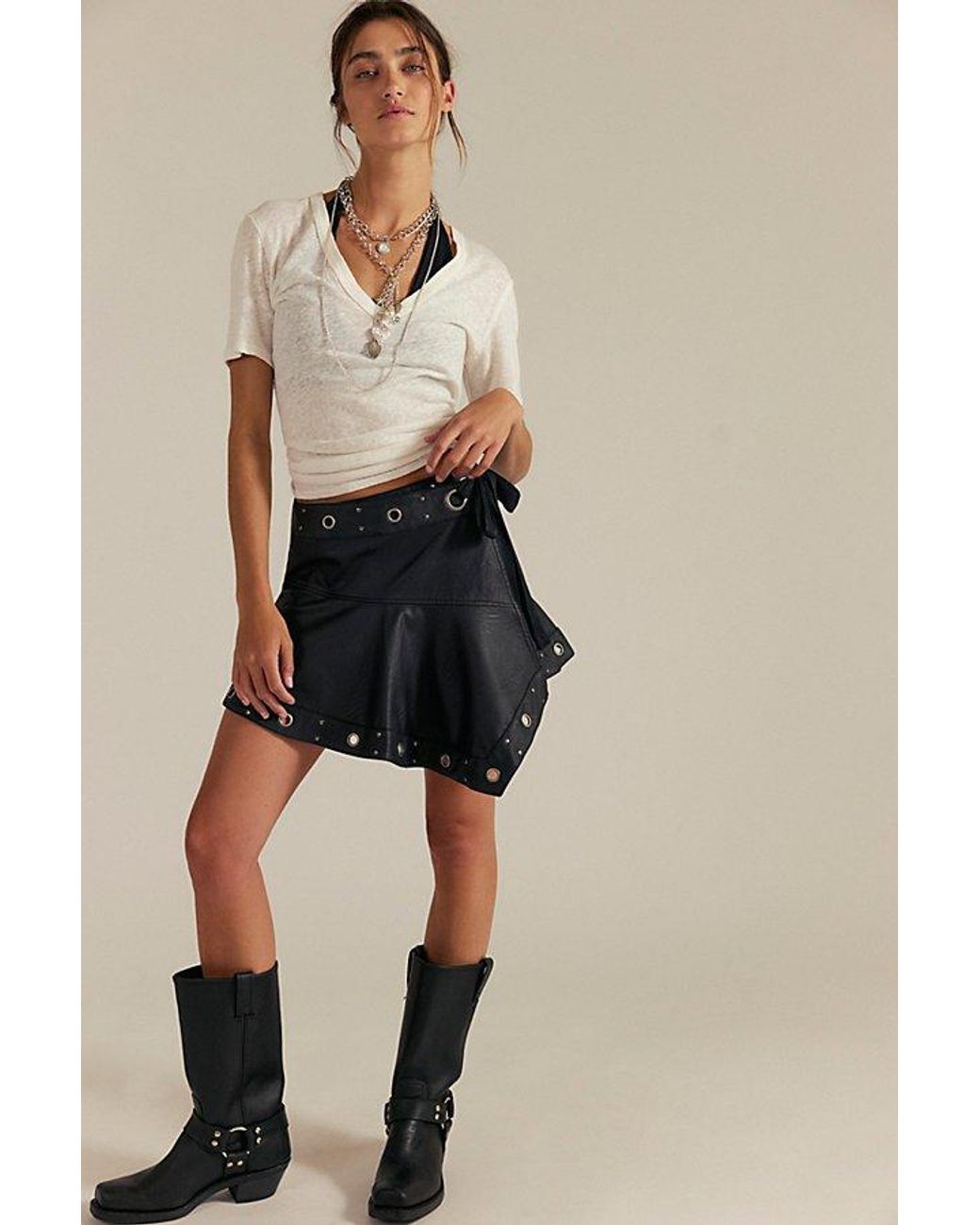 black dress with leather Faux Leather Mini Dress – Penelope The Label main image 0