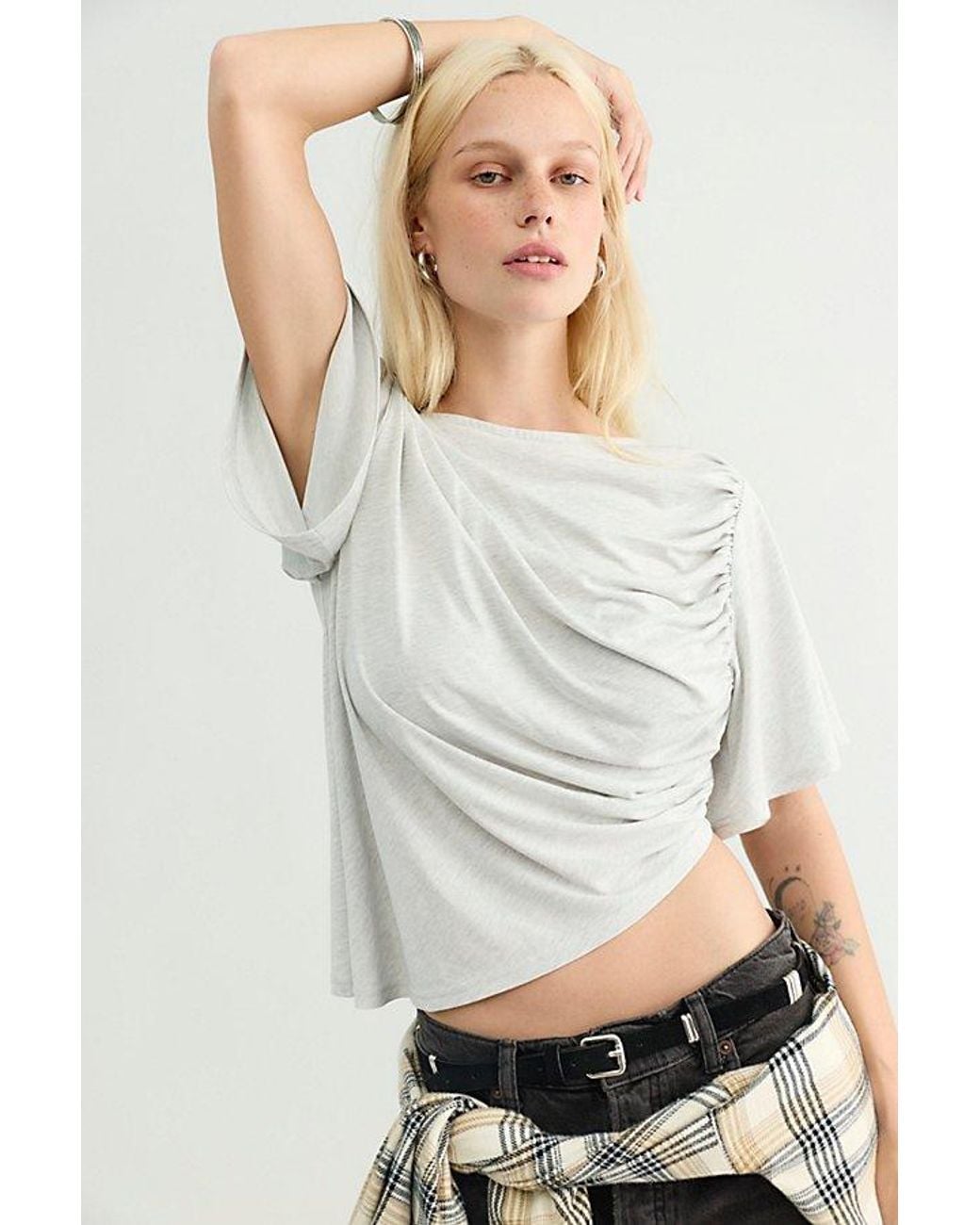 Free People Gray Caught Up Tee