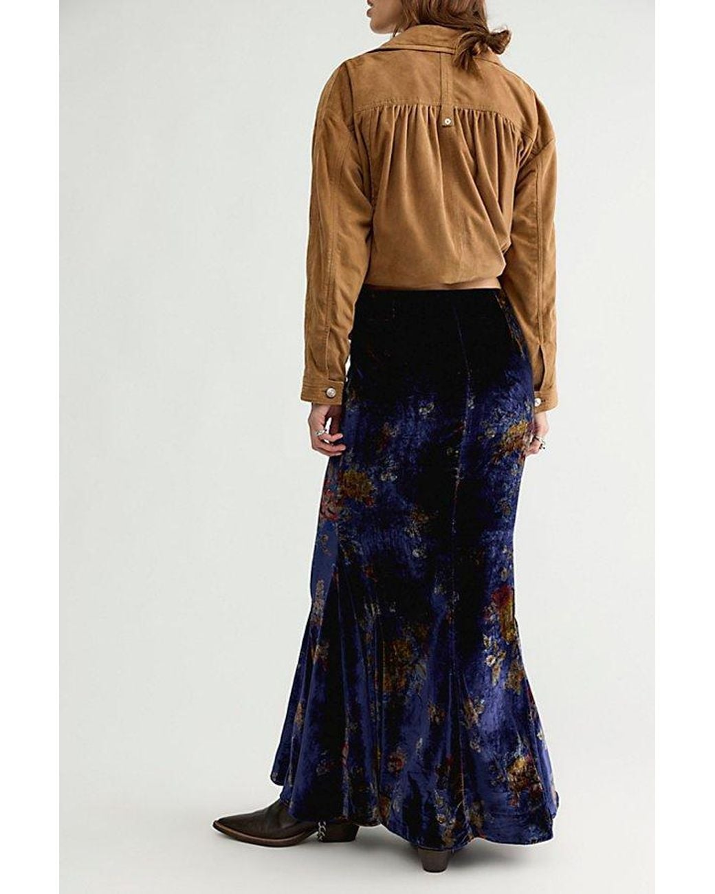 Free People Blue Cosmic Velvet Maxi Skirt