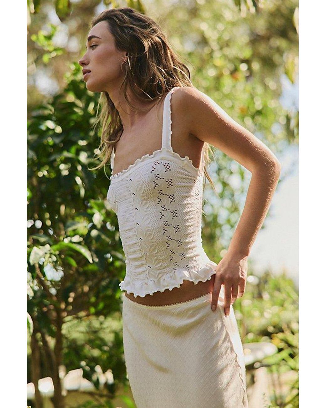 Intimately By Free People Green So Soft Frill Square Neck Tank Top By