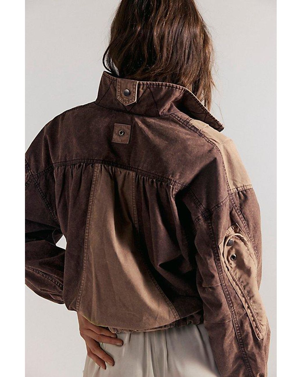 Free People Brown Canopy Funnel-Neck Bomber Jacket