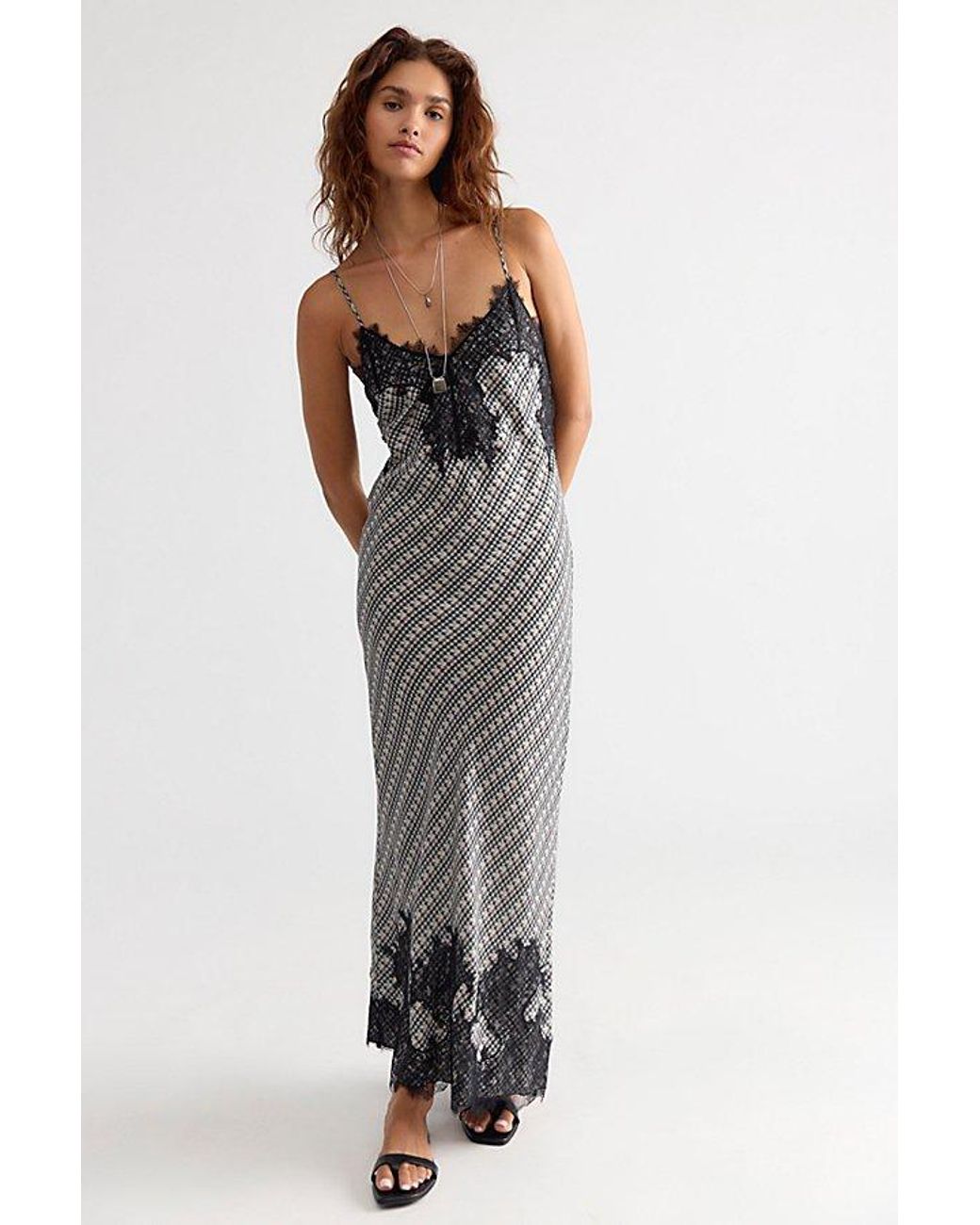 Intimately By Free People Blue Check Me Out Column Slip Dress By