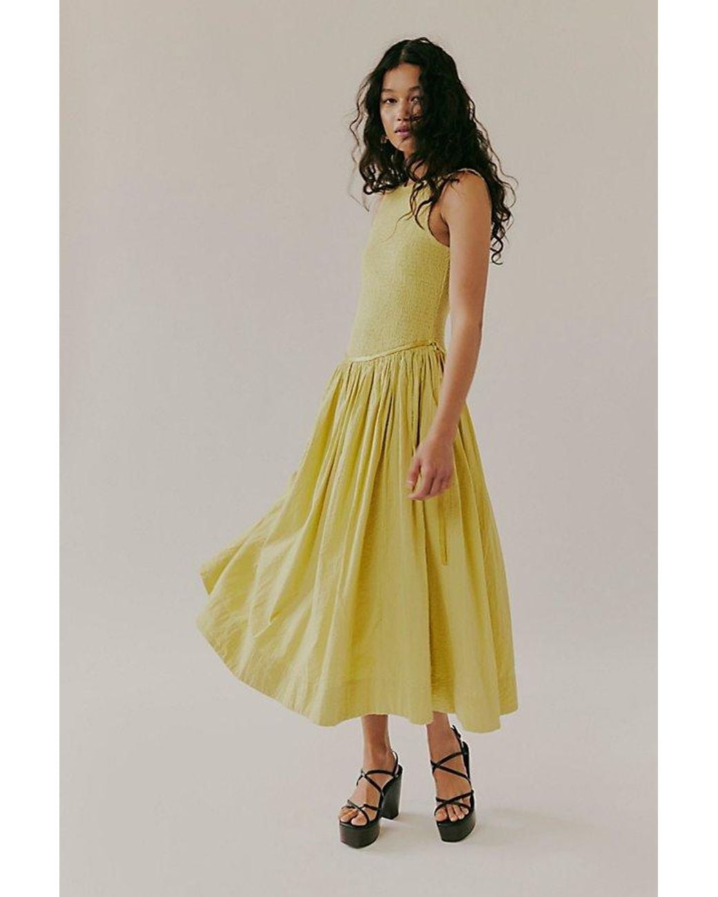 free people nightingale dress green Seersucker Midi in Brown cotton poplin