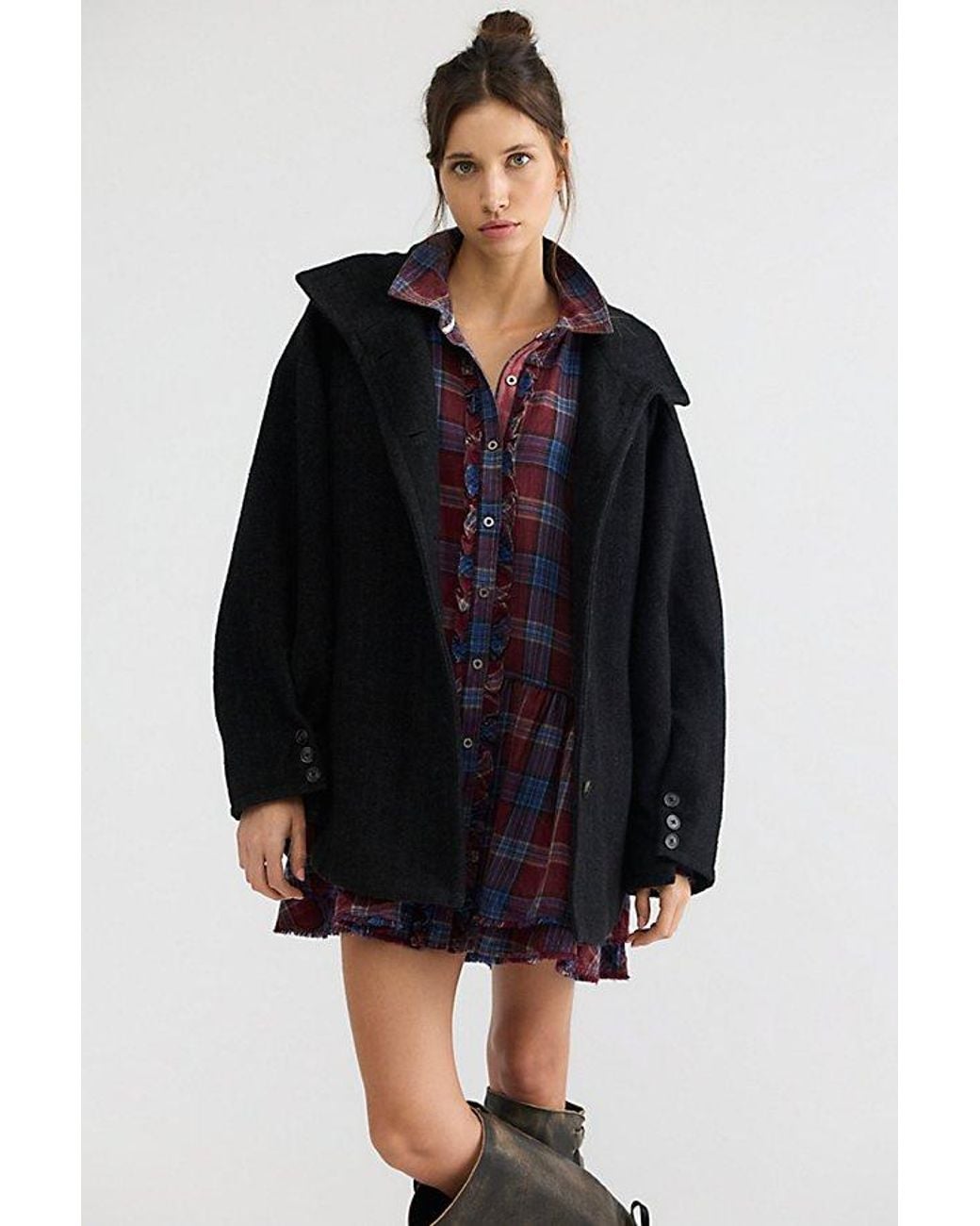 Free People Purple Wildflower Washed Plaid Mini Dress