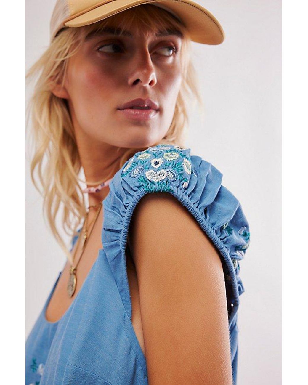 Free People Wildflower Embroidered Mini Dress in Blue