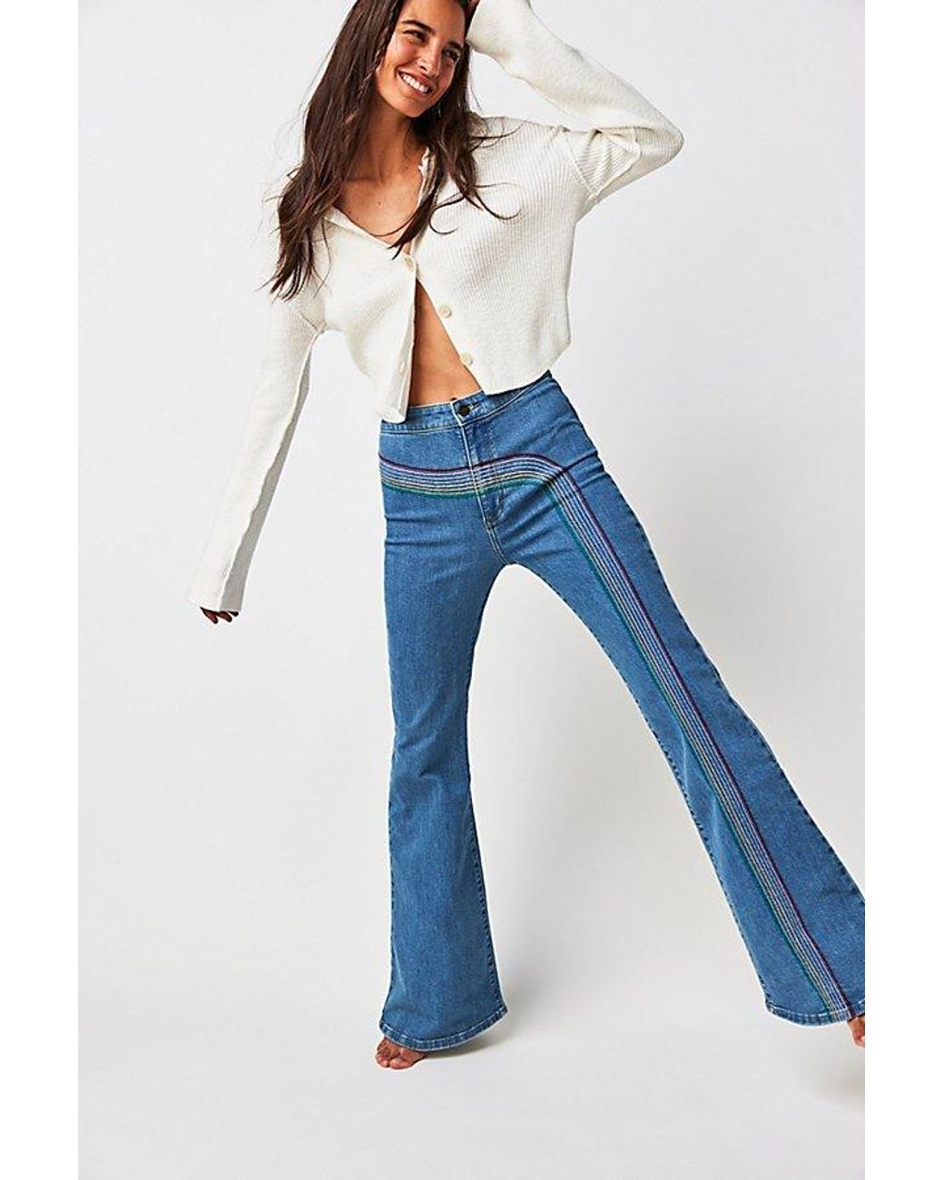 Free People Lee High-rise Super Flare Jeans in Blue | Lyst
