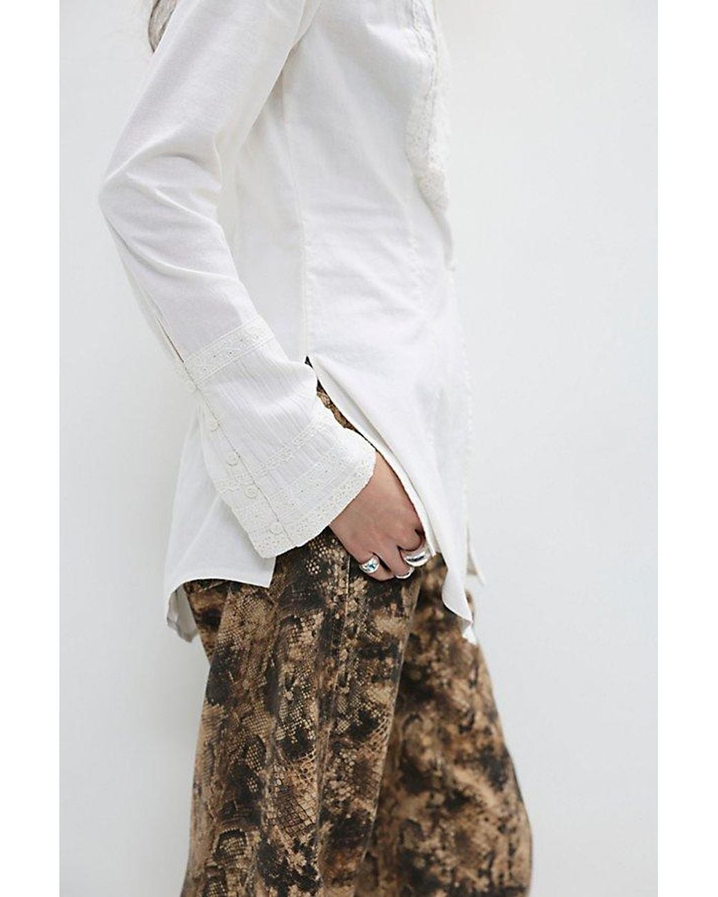 Free People White Kate Button Down Top