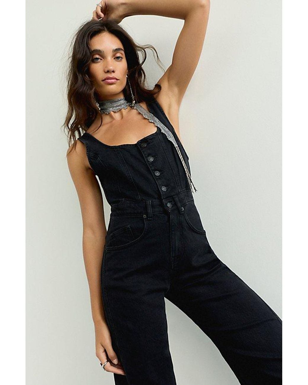 Free People Blue Corsica Twisted Seam Jumpsuit