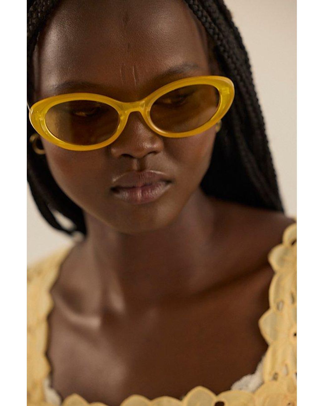 Free People Yellow Mae Oval Sunglasses
