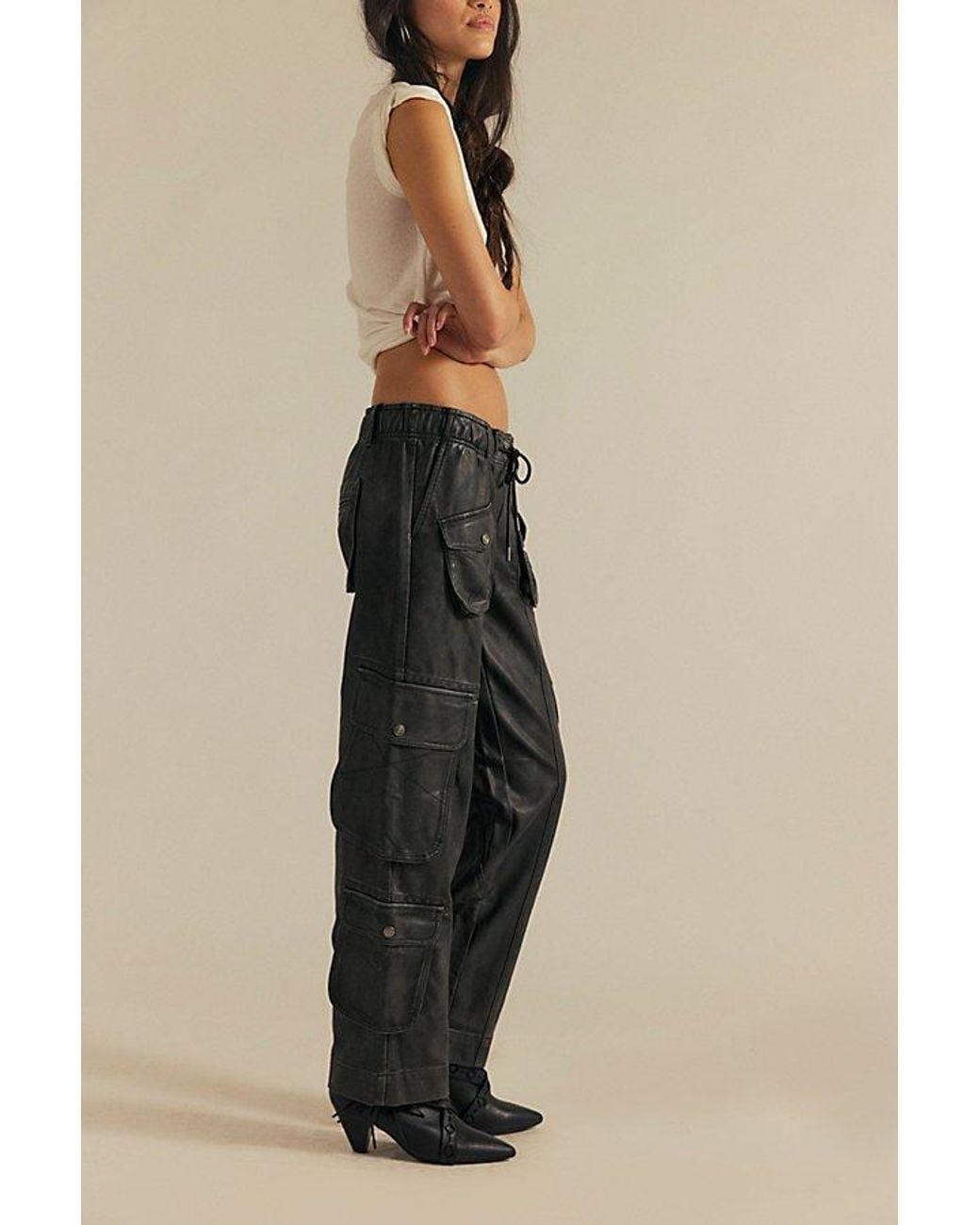 Free People Natural Tahiti Menswear Vegan Leather Pull-On Pants