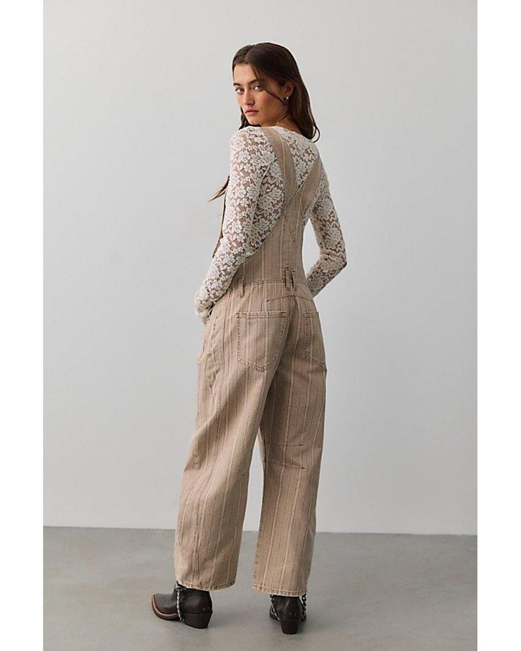 Free People Natural Good Luck Printed Dungarees