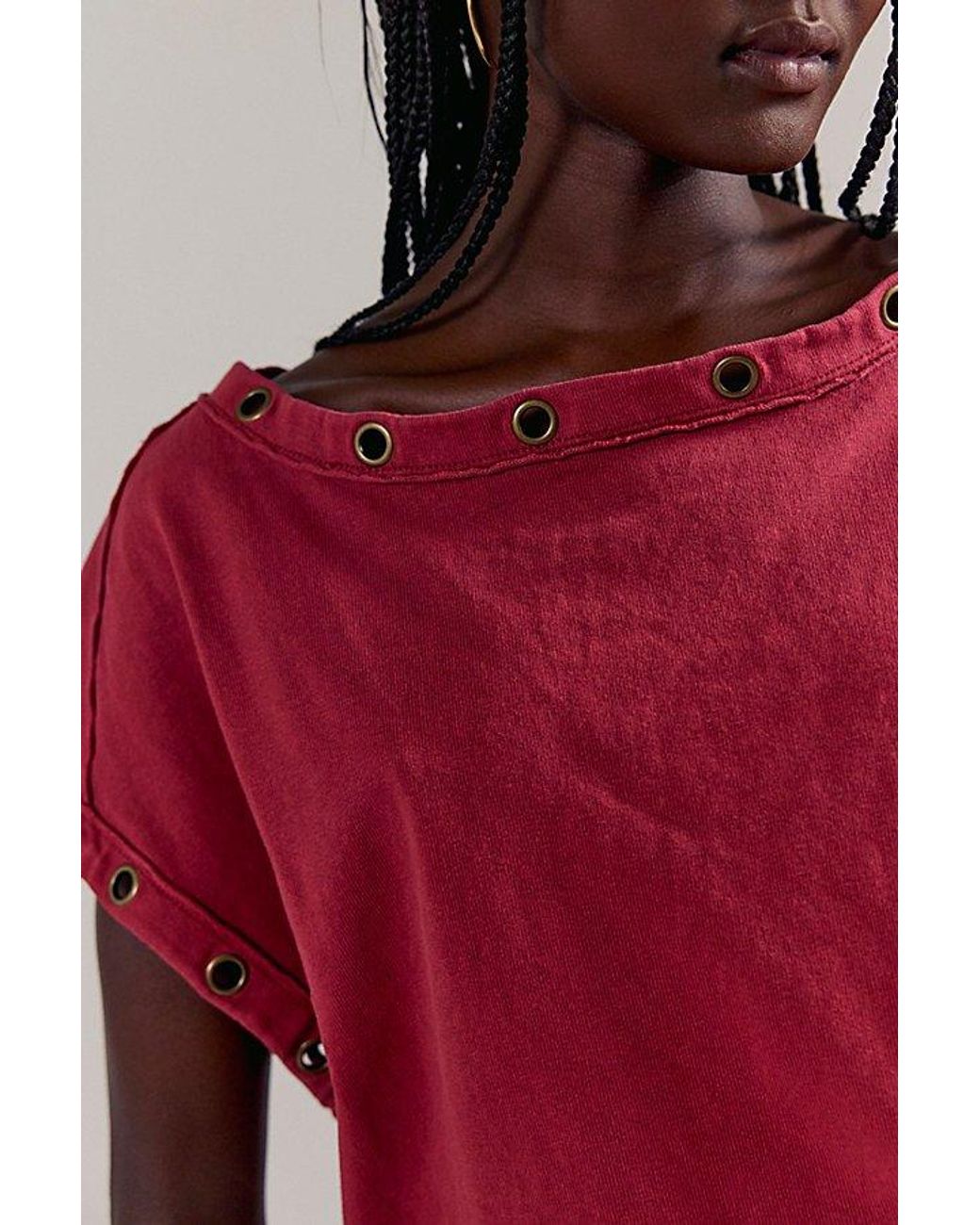 Free People Red Off-The-Shoulder Billie Tee