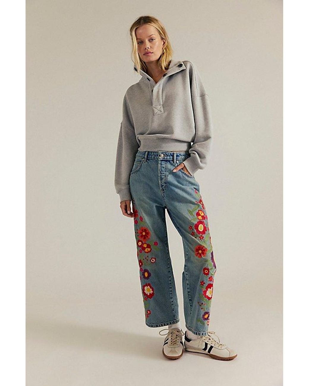 Free People We The Free Willow Floral Embroidered Jeans | Lyst