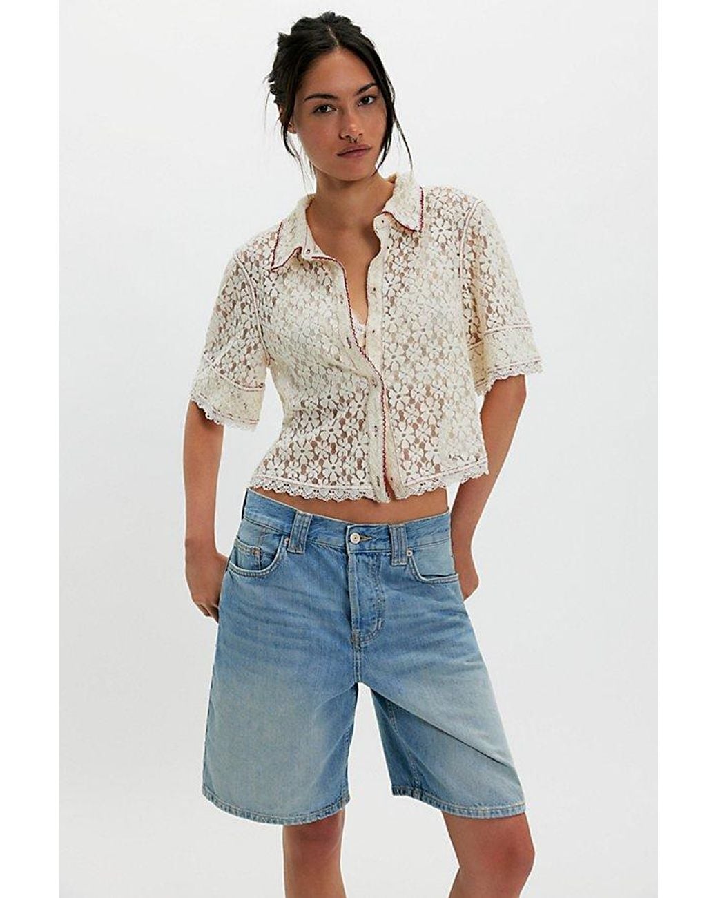 Free People Multicolor Mannie Lace Button Down