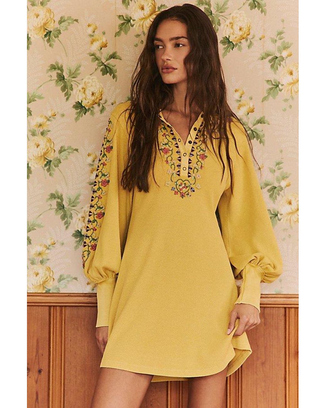 Free People Yellow Freeze Frame Tee Midi Dress