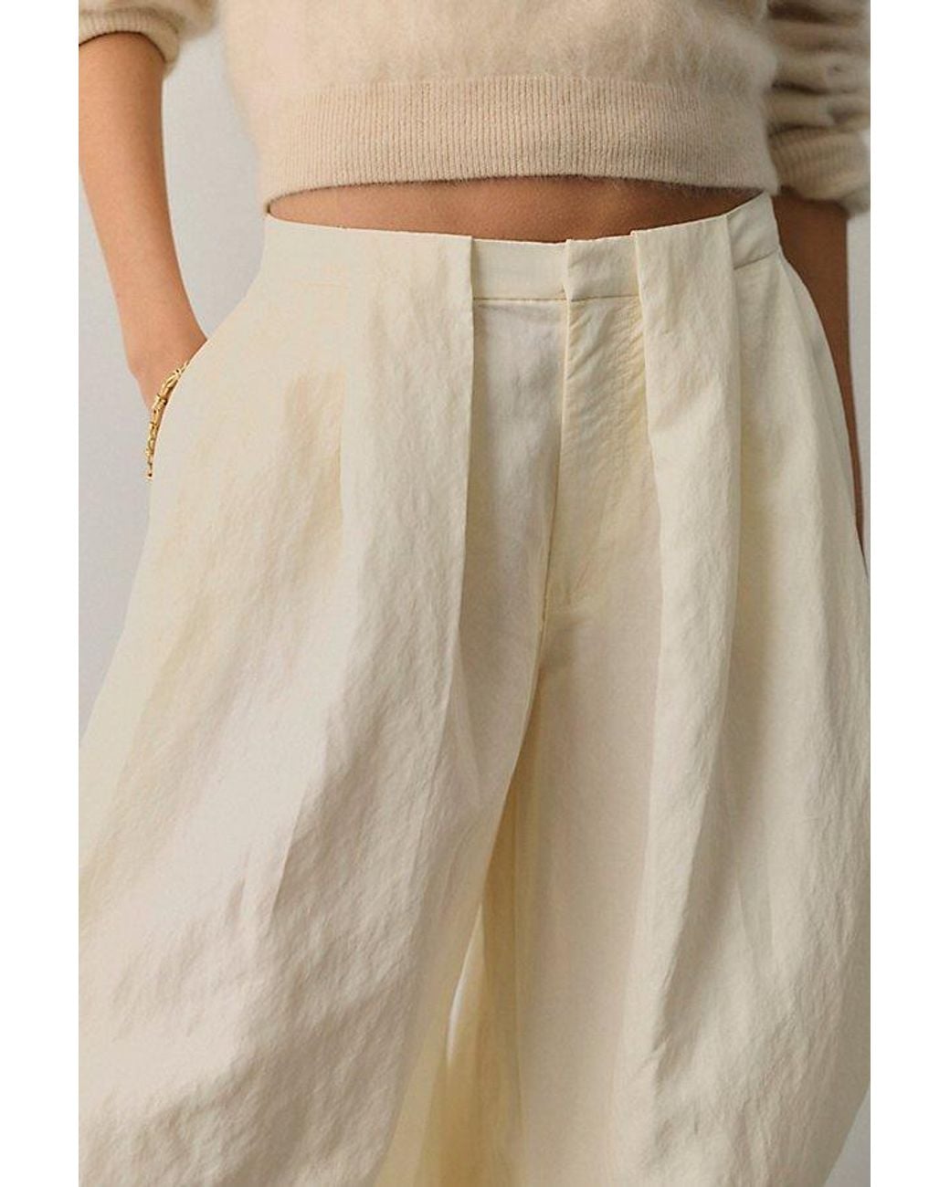 Free People Natural Bring Forth Pleated Trousers