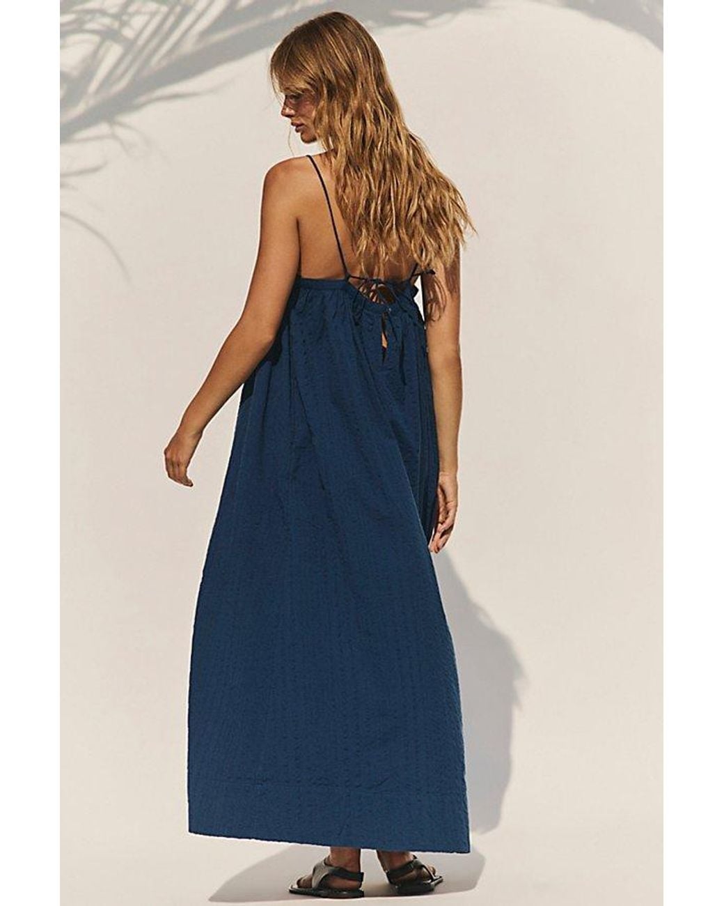 free-est Blue Marisol Textured Cotton Maxi Dress By