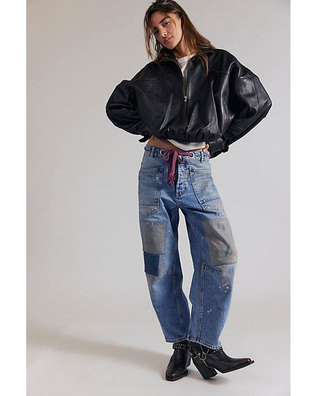 Free People Blue Moxie Pull-On Barrel Jeans