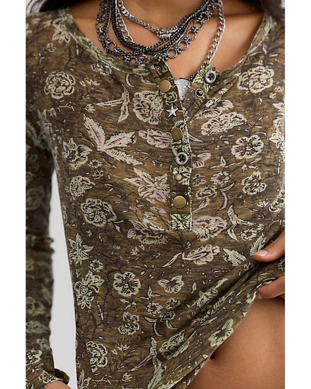 Free People Brown Floral Haze Henley