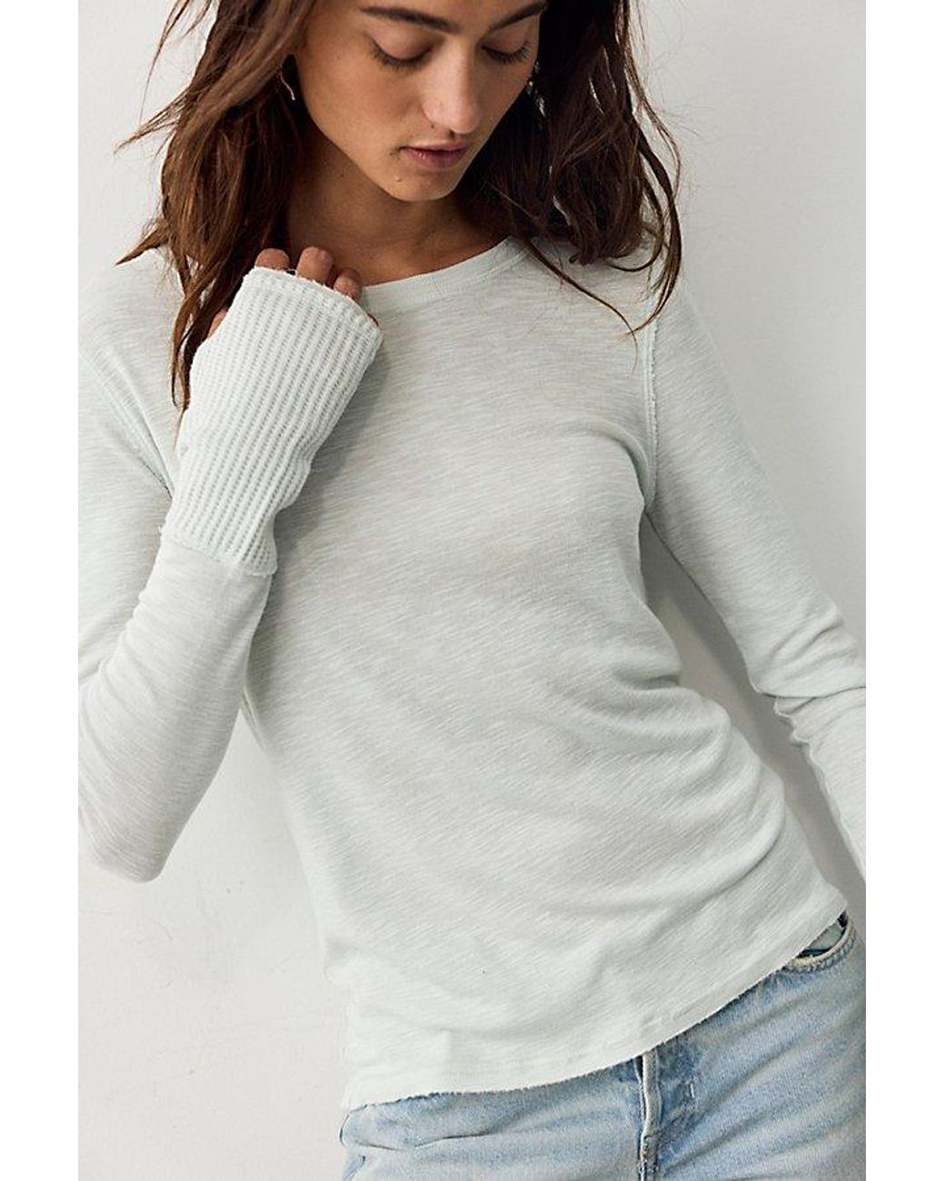 Free People White Tinsley Long Sleeve Top
