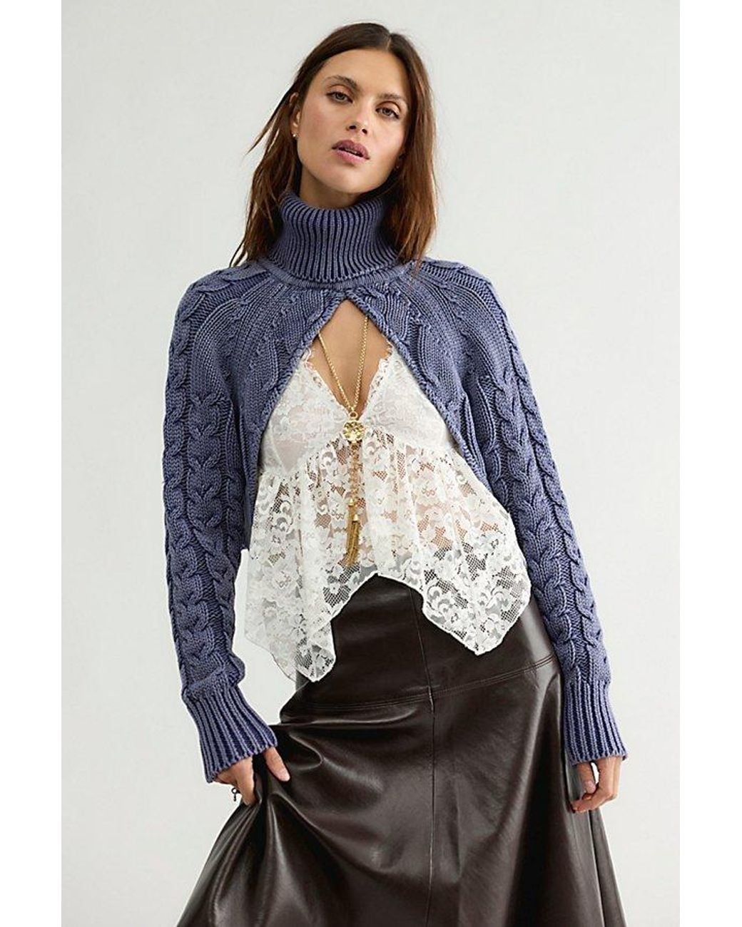 Free People Blue Colbie Cable Knit Bolero