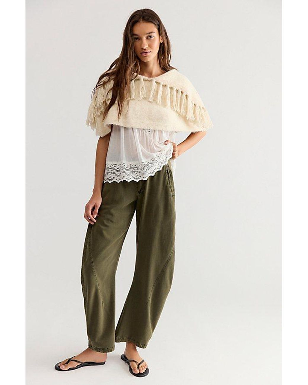Free People White Cabin Fever Fringe Capelet