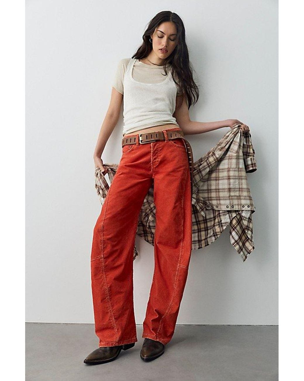 Free People Red We The Free Fable Washed Cord Twisted Jeans