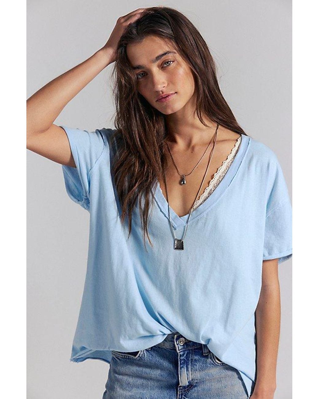 Free People Blue Nina V-Neck Tee