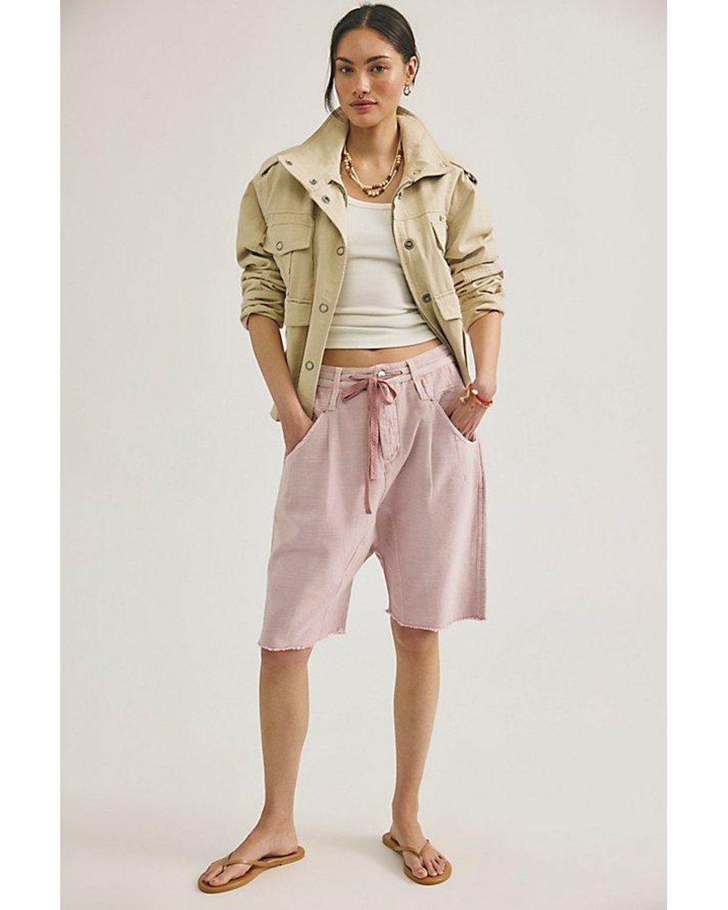 Free People Natural Sage Harem Shorts