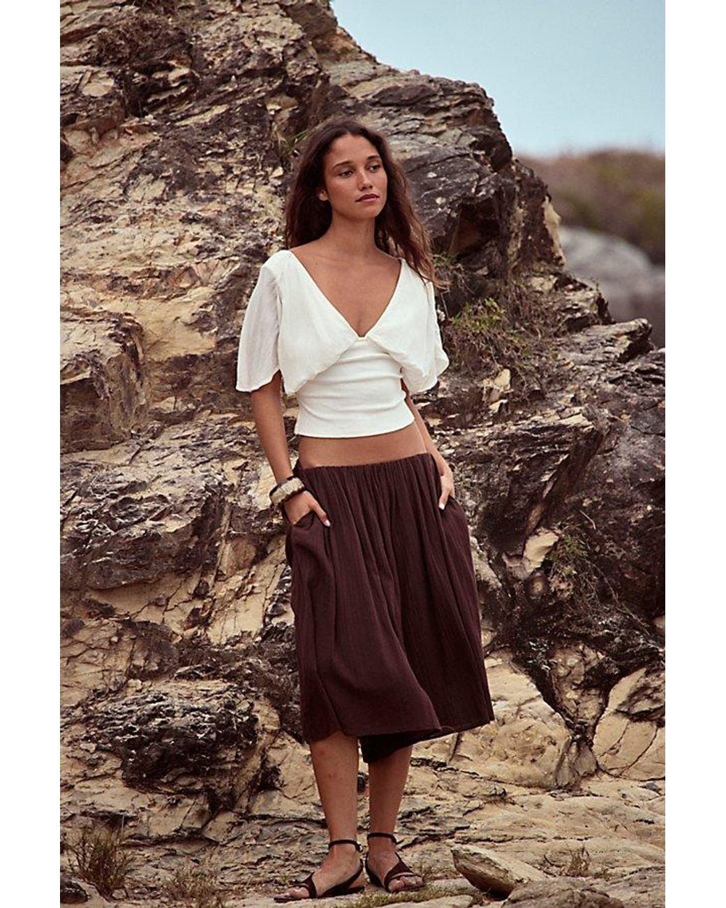 free-est Brown Wrap It Up Cullottes Top By