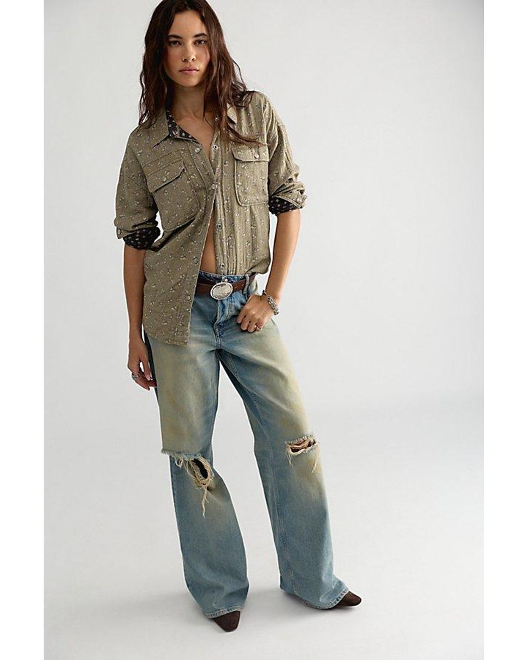 Free People Brown Rose Garden Top