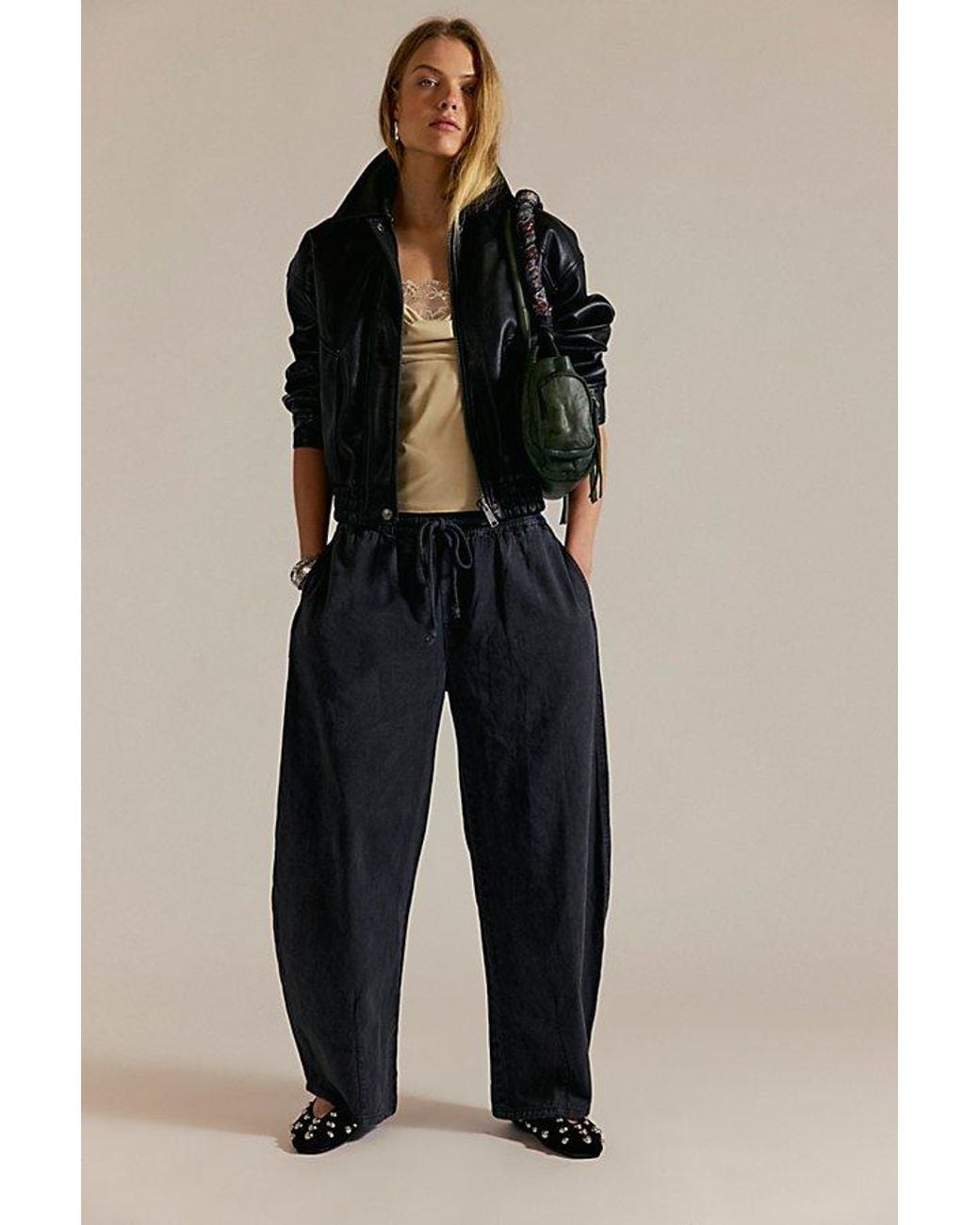 Free People Blue Lex Pull-On Barrel Pants