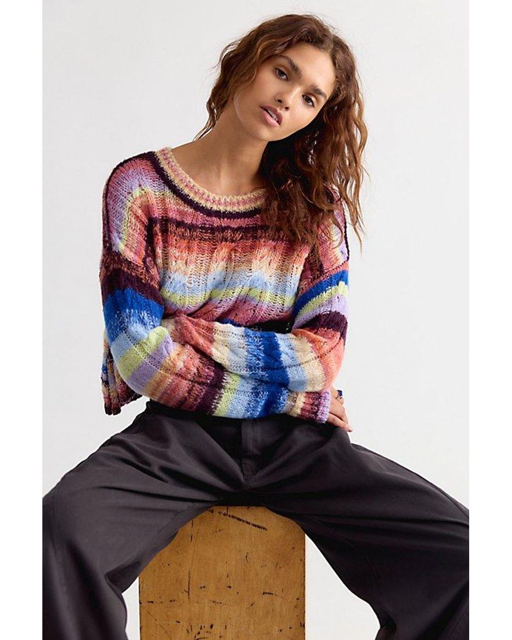 Free People Multicolor Winona Airspun Cable Knit Pullover