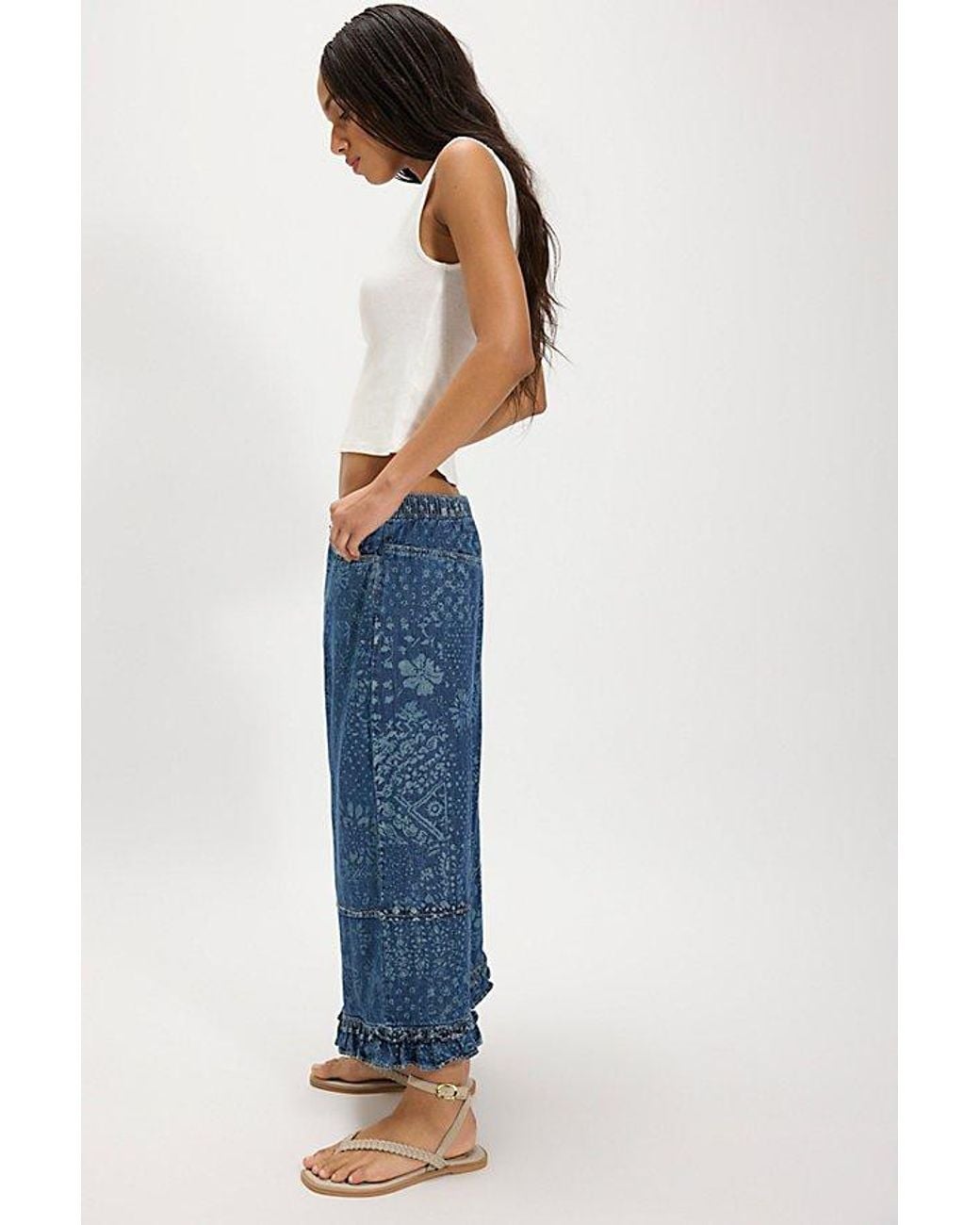 Free People Blue Love Me Not Printed Bloomer Jeans