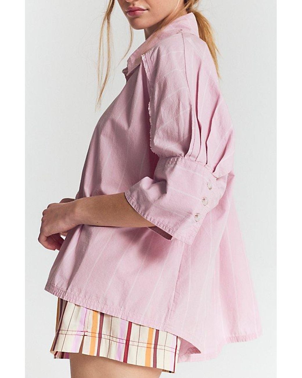 Free People Pink Seaside Cotton Stripe Shirt