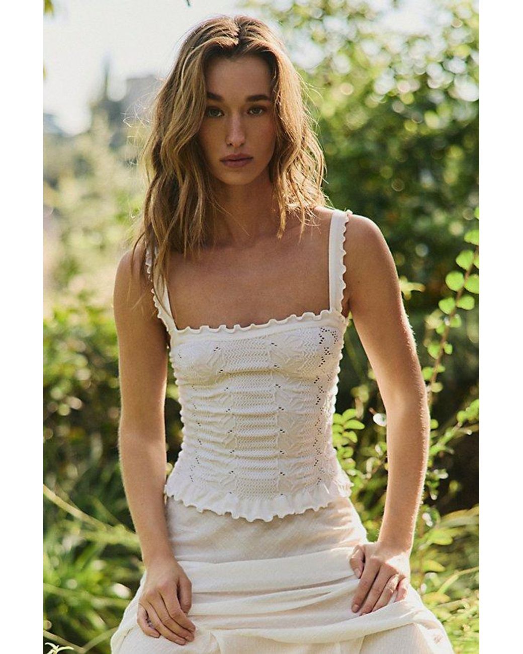Intimately By Free People Green So Soft Frill Square Neck Tank Top By