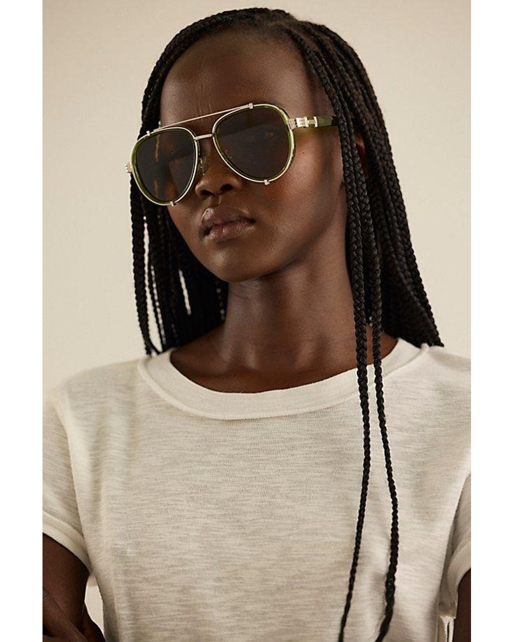 Free People Green Wesley Oversized Aviator Sunglasses