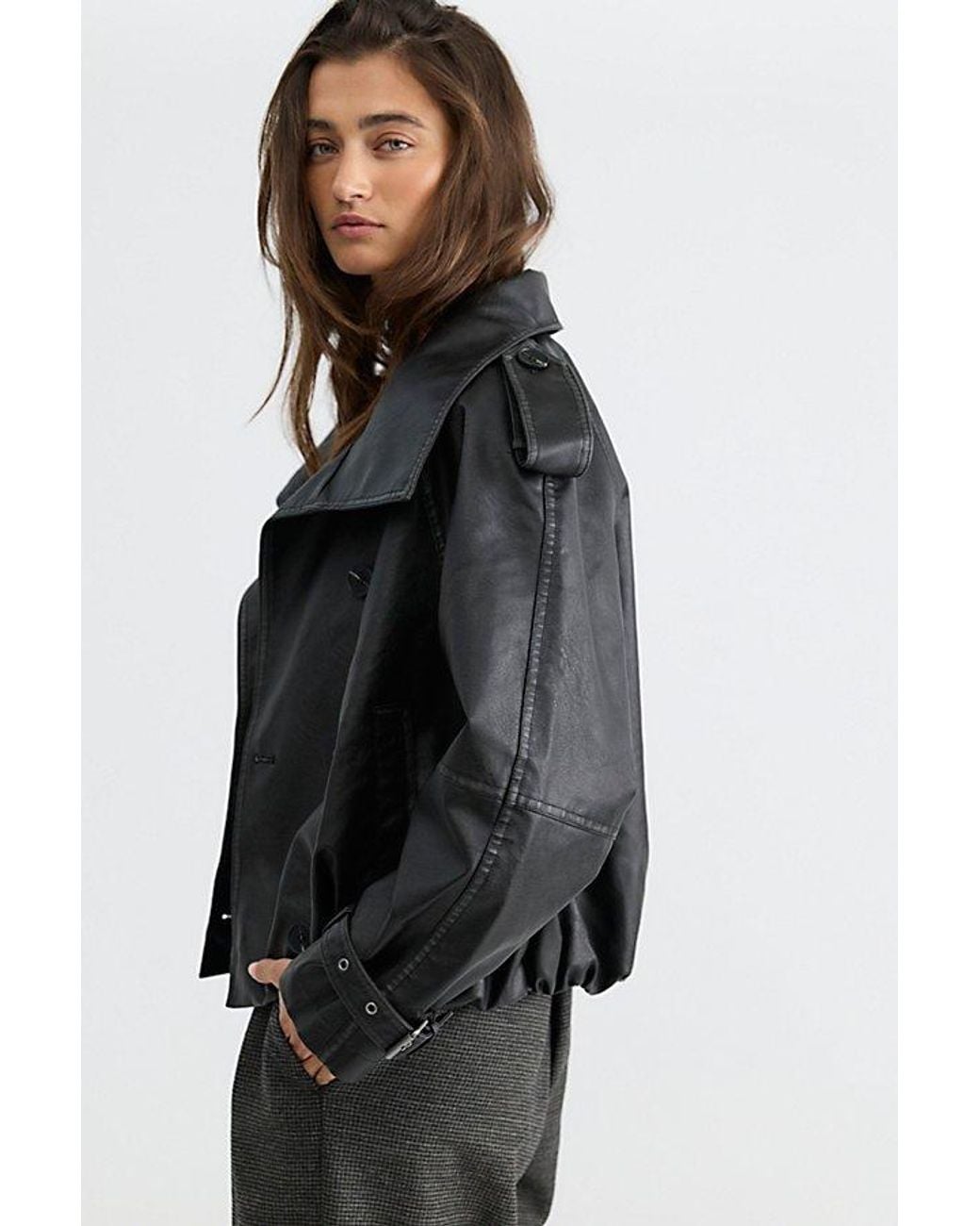 Free People Black Stratus Vegan Leather Funnel-Neck Jacket