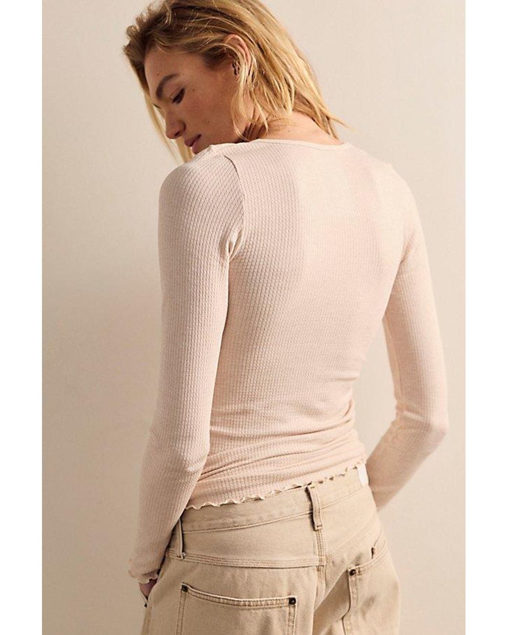 Intimately By Free People Natural Base Layer Thermal Scoop Neck Long Sleeve By